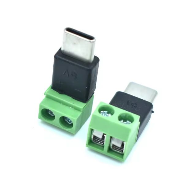 Type C Male To 2Pin 5V Green Screw Terminals Adapter USB Connector For Mobile Phone And Computer Charging