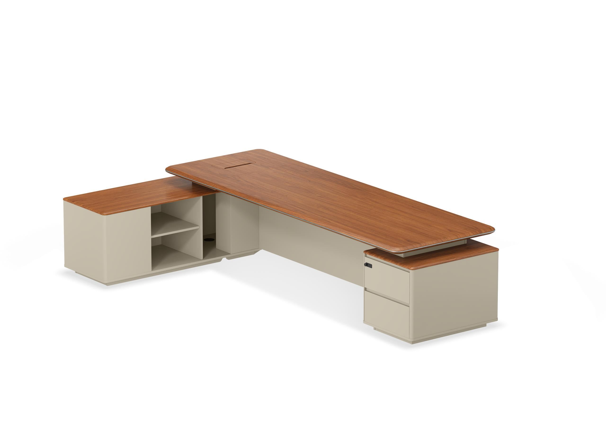 Menda Private Office Executive Desk with Minimalist Surface and Warm Beige Palette in W3200*D1900*H750(mm)