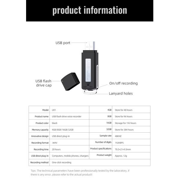 4G 8G 16G 32G Mini USB Digital Voice Recorder Pen Portable Flash Drive U Disk WAV