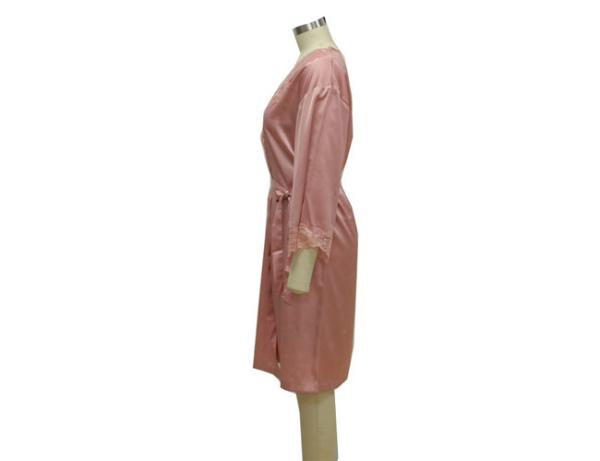 Pink Home Ladies Night Dresses Sleepwear Solid Satin Night Robe With Lace