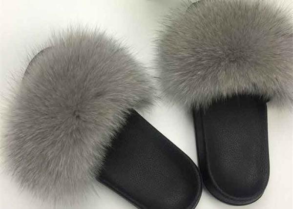 Ladies Genuine Luxurious Fox Fur Slippers Anti Slip Comfortable For Autumn Winter