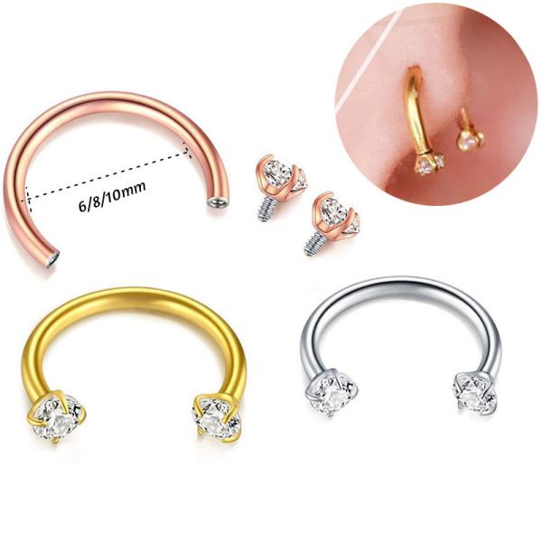 Unisex U Shaped Titanium Ear Jewelry Zircon Rod Nose Ring 12mm F136
