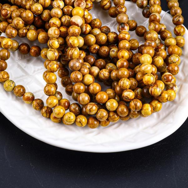 Yellow Wood-Grain Round Bead Natural Crystal Gemstone Wood Jasper Loose Bead Strands for DIY Jewelry Making
