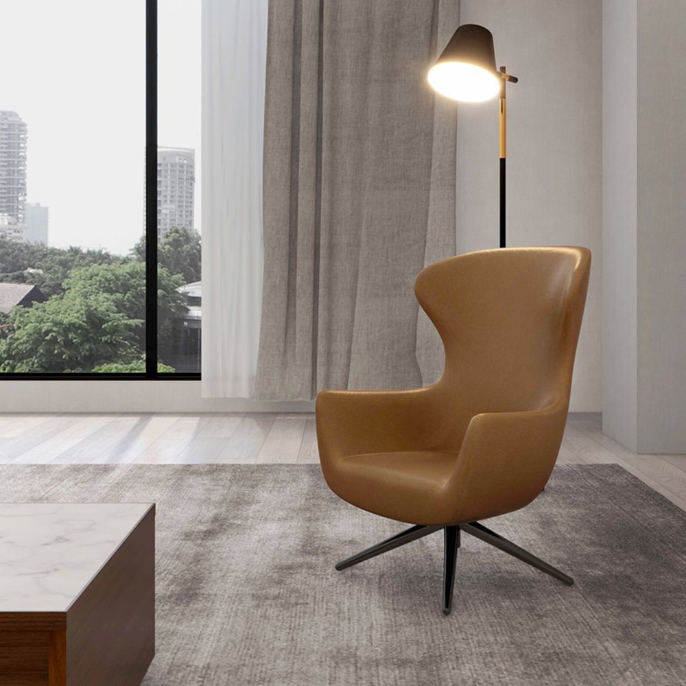 Wing Back Swivel Lounge Chair Fabric & Leather Upholstered Armchair