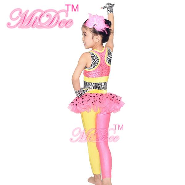 Kids Dance Clothes Polka Dots Tutu Pants Sequin Dance Dress With Zebra Leotard Under