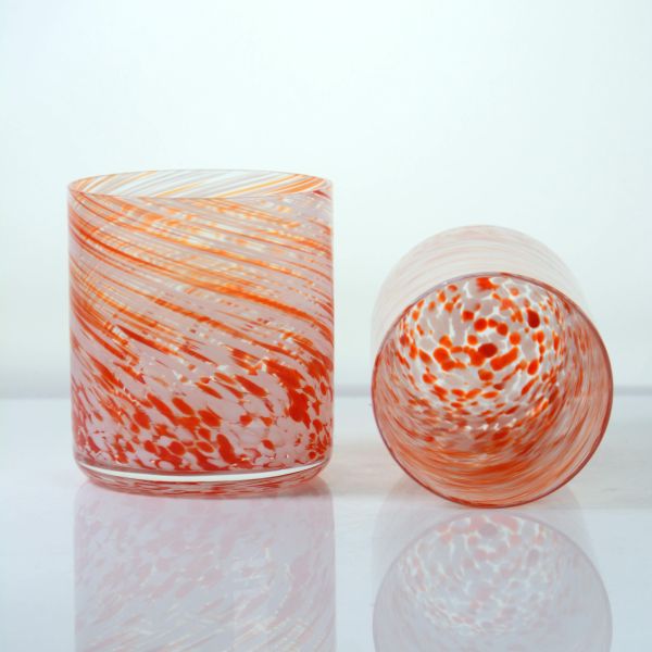 Hand-blown Orange Swirl Confetti Glass Cup - Artisan Crafted Drinking Glass for Whiskey and Cocktails
