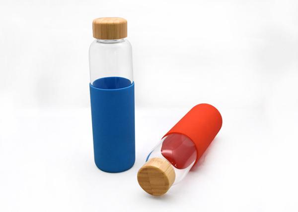 Custom Unbreakable Glass Water Bottle Bamboo Glass Water Bottle With Silicone Sleeve