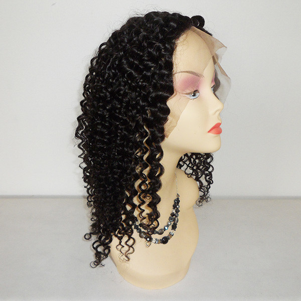 100% Virgin Human Hair #1b 130% Density Indian Remy Deep Curl Full Lace wigs