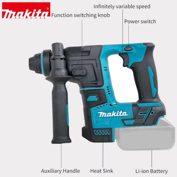 Makita Double Grips 18V Electric Hammers Cordless Rechargeable Power Tool Durable High-quality Multifunctional 4800ipm Hammer Drill