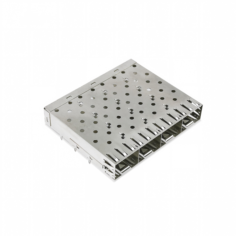 SFP Series Connector Straight Solderless 4 Ports SFP+ Cage, Press-Fit Terminatio