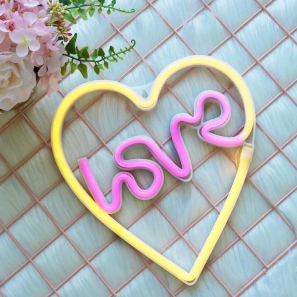 Love Heart Wall Hanging Decor LED Neon Sign Light Wedding Christmas Party Home Decoration Holiday Lighting