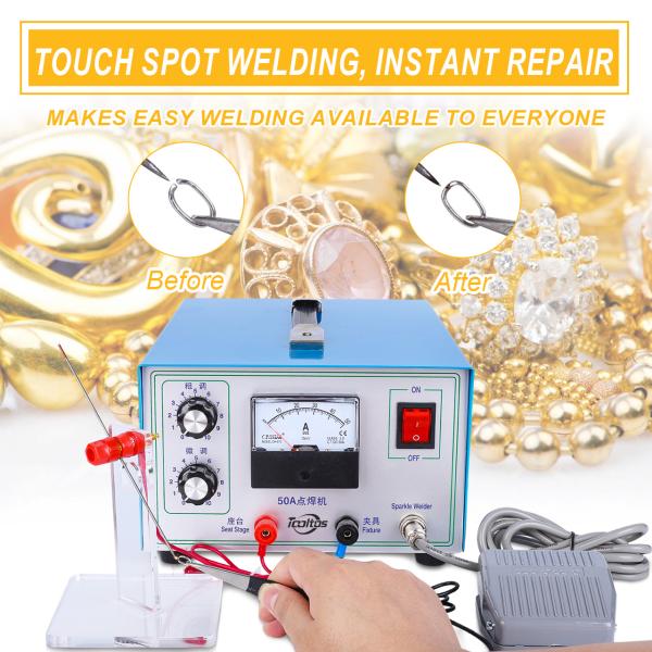 Tooltos 50A Blue Pulse Sparkle Jewelry Spot Welding Machine With 450W Power 0.6-1.2mm Welding Range