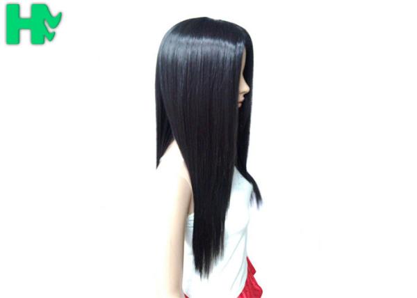 Side Bang Black Long Synthetic Wigs High Temperature Fiber Material For Young Women