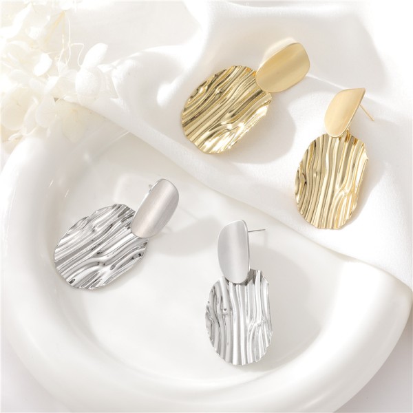 Fashion Gold Plated Brass Stylish Women's Earrings Wave Potato Chip Shape Silver Post Hypoallergenic Studs Earring