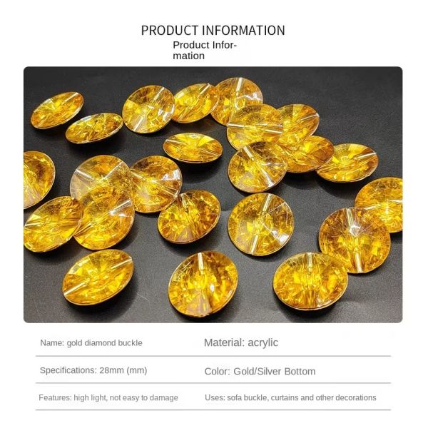 Modern Style Round Resin Crystal Button Yellow Acrylic for Sofa & Home Decor-for Bathroom & Living Room