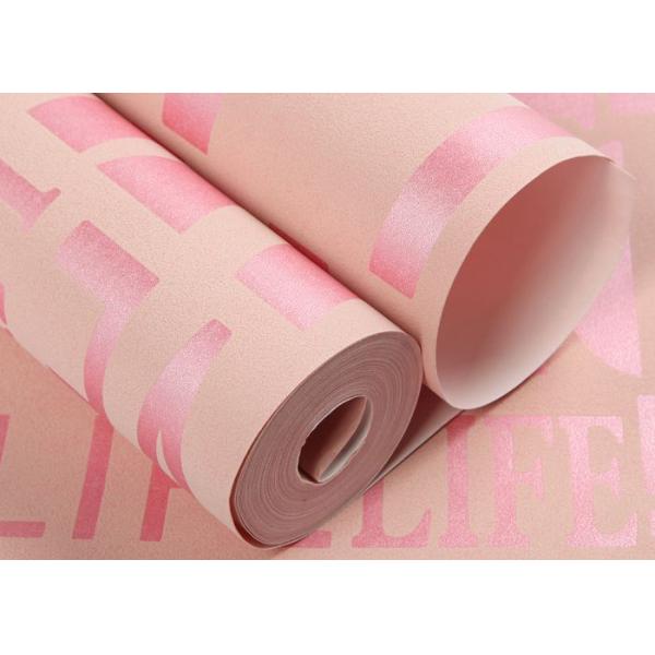 Eco- Friendly Non Woven Wallpaper With English Letters , Pink And White Patterned Wallpaper
