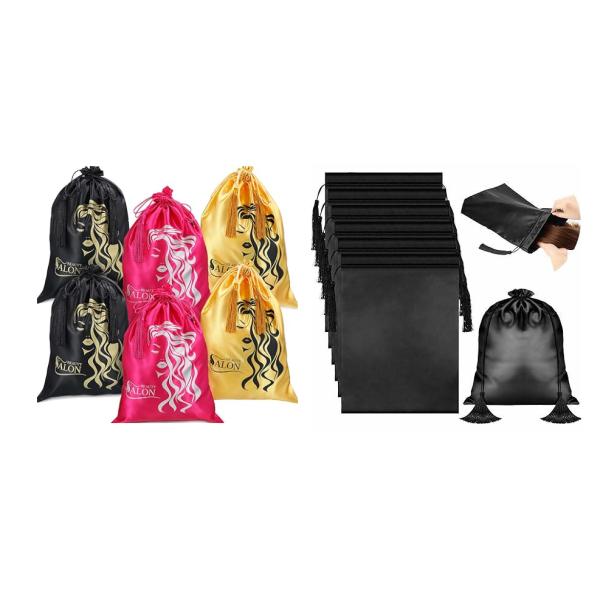 ROHS Black Satin Drawstring Bag Pouch Hair Extention Wig Package