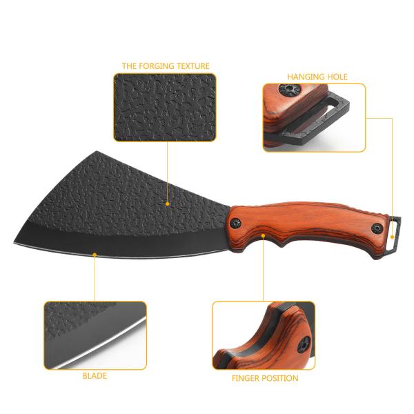 Black Coated Wooden Handle Machete Outdoor With Sheath 14.8cm