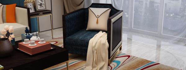 New Chinese style of Sofa chairs used Golden Stainless steel legs and High density sponge upholstered furniture