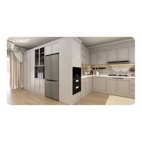 Custom Classic Wood Kitchen Cabinets L Shaped Kitchen Storage System Island Table