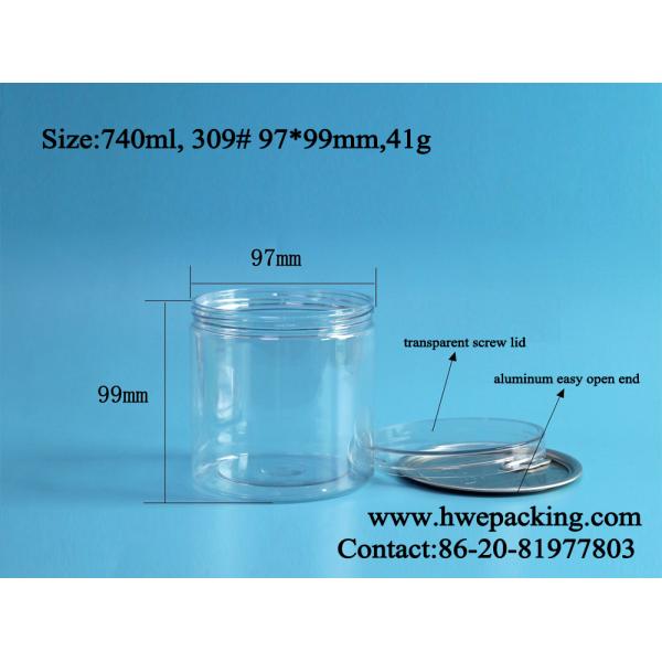 Wide Mouth 309# 740ml Canned Food PET Plastic Cans With Aluminum Eoe Screw Cap