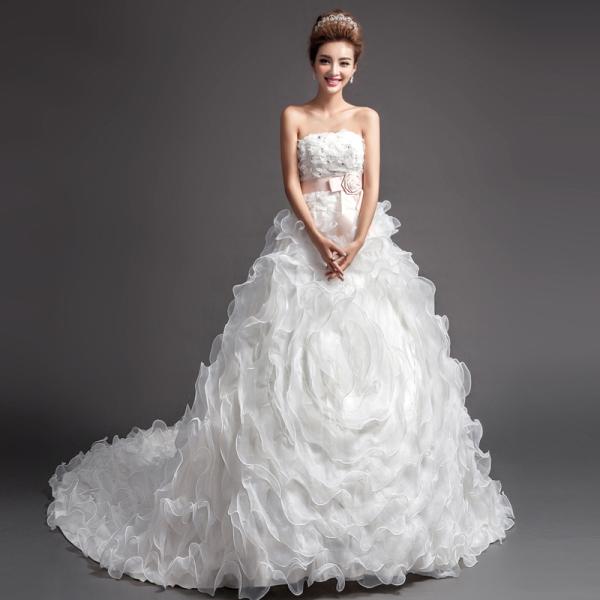 Small Strapless White Ruched Wedding Dresses Long Chapel Train Sleeveless Wedding Dresses