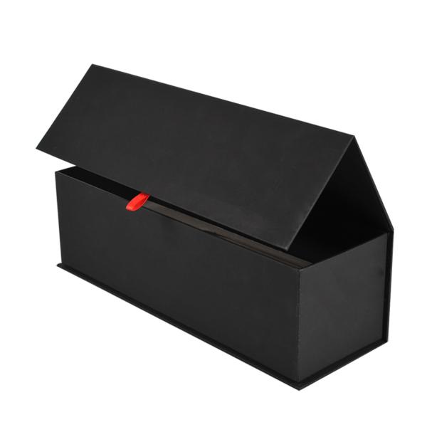 Single Bottle Magnetic Chipboard Gift Boxes For Wine Packaging Full Black