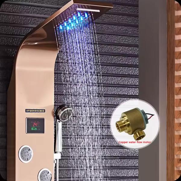Multifunctional Spa Stainless Steel Bathroom Shower Wall Panel Gold LED Shower Panels