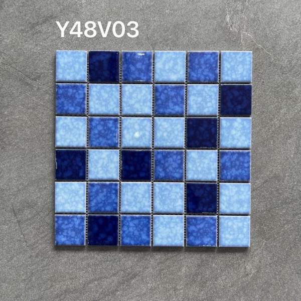 Wholesale Price Wave Surface Blue Ceramic Mosaic Swimming Pool Tiles From Foshan China