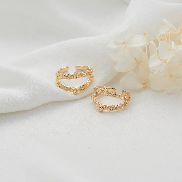 Brass Simple Design 14K Gold Plated Multi Shape Adjustable Ring