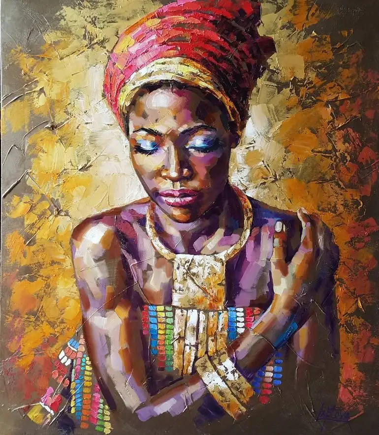 6 Método de impresión a color Mujeres africanas Arte hecha a mano pintura gruesa pintura al óleo pintura para el hogar pared lienzo decoración paisajística
