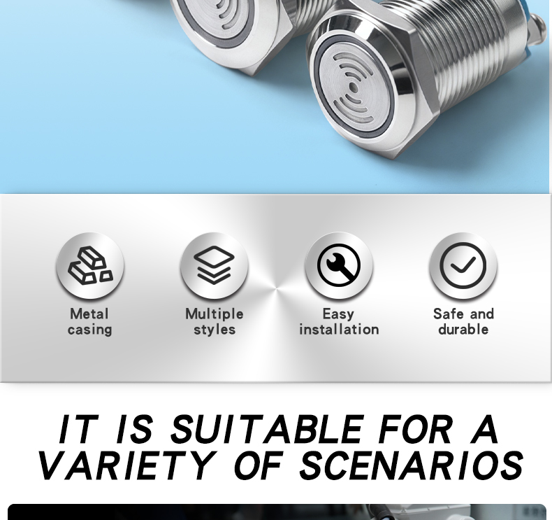 12V 24V IP66 Waterproof 60dB LED Light Source Metal Alarm Buzzer 16mm 19mm 22mm Intermittent Shining Red Light Color Screw