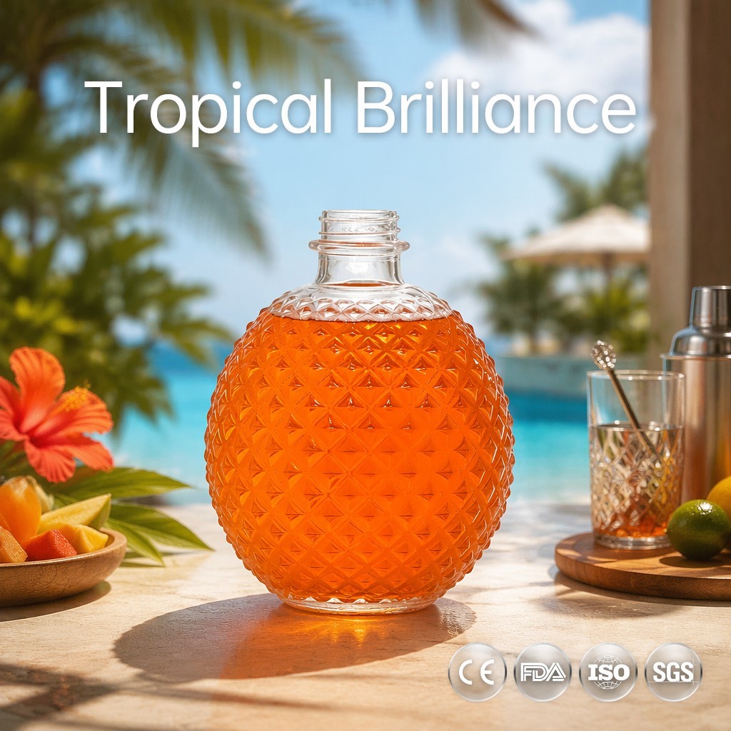 Pineapple Textured Diamond Studded Glass Spirit Bottle With Leakproof Sealing For Beverage Container