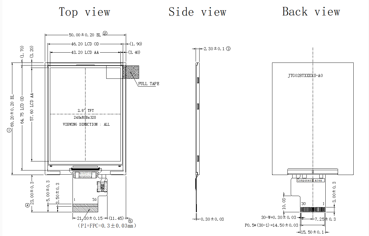 240x320 Resolution 2.8 Inch TFT LCD Display IPS Full Viewing Angle For Two Wheeler