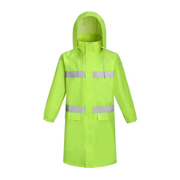 Safety High Visibility Raincoat One Piece PU Coating Reflective Rain Wear