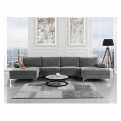 Velvet Chaise Modular Sectional Sofa Anti Abrasion Dark Blue Color