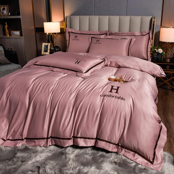 Conjunto de capa de edredom de seda bordada de cor sólida para hotel em estilo moderno