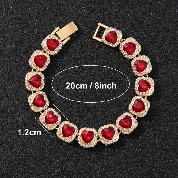 Fashion Red Heart Necklace Hiphop Heart Link Tennis Chain Necklace For Women Men Hip Hop Rapper Jewelry Gifts