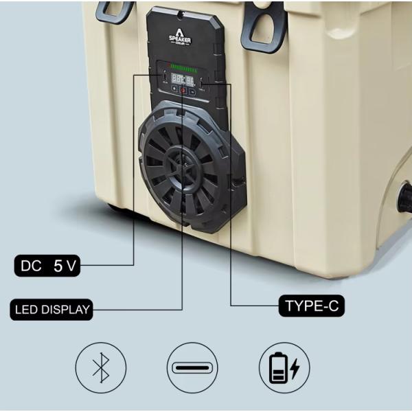 37QT Portable Insulated Cooler With Speaker Waterproof PE Material Rotomolded Wine Food Fishing Cans For Camping Logo