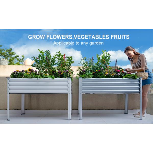 4*2*2.6 Ft Galvanized Raised Garden Bed With Legs Drainage Holes For Backyard