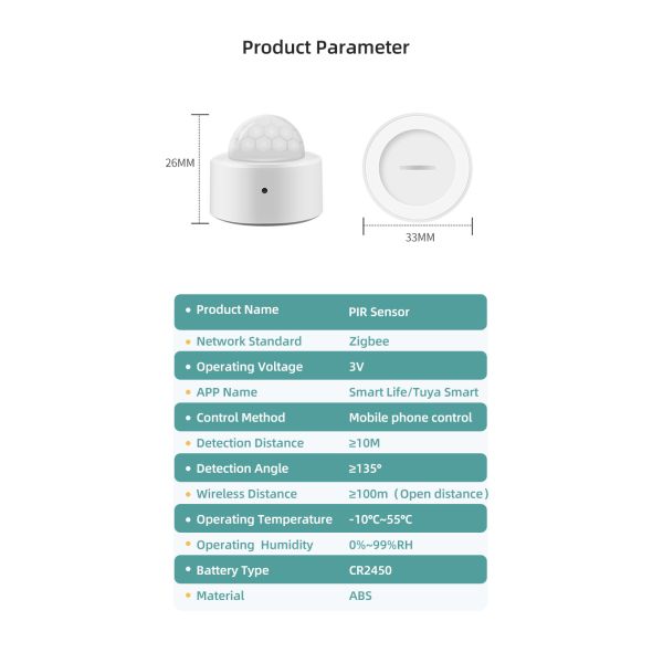Home Automation ZigBee 3.0 PIR Motion Smart Home Sensors 135° Wide Angle Anti Pet
