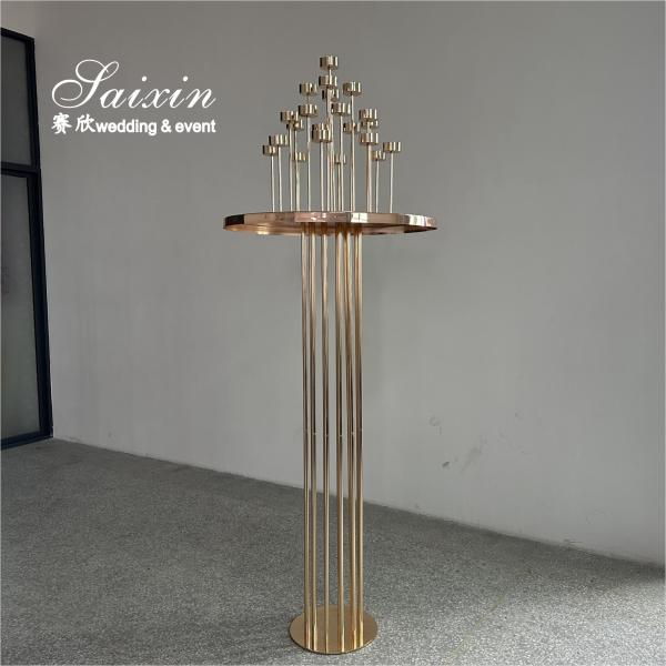Wedding Flooring Decoration Tall Gold Flower Stand With Candle Holder Centerpiece