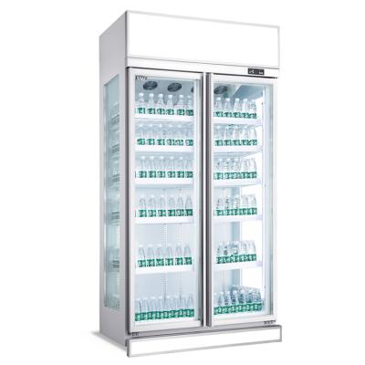 Vitrine réfrigérée commerciale à porte vitrée verticale, congélateur, présentoir mobile à 2 portes en verre pour supermarché
