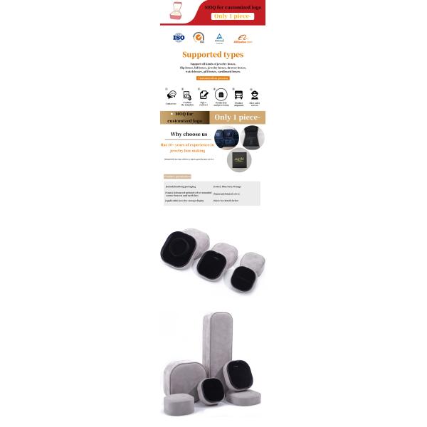 Luxury lid and base jewelry box hign quality Gray velvet jewellery box with logo