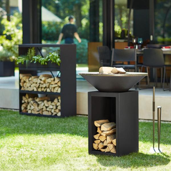 Fogo de aço oxidado Pit Outdoor With Wood Storage da altura 100cm Corten