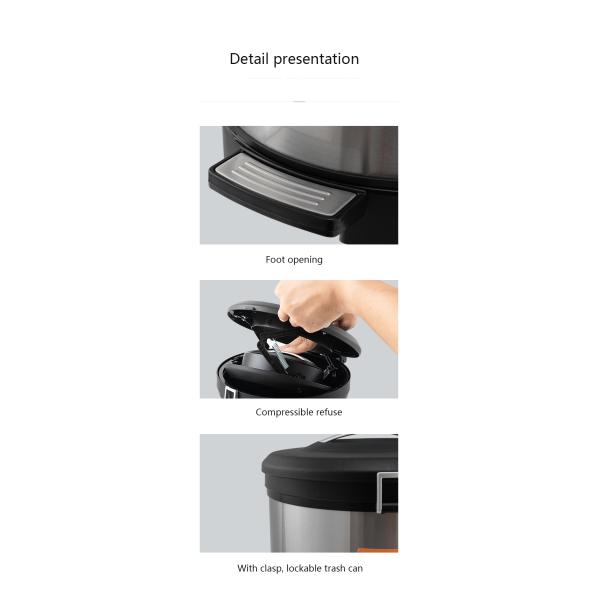 Stainless Steel Kitchen Compressible Trash Can Household Living Room Pedal Toilet Deodorant Slow Drop Foot on Trash Basket