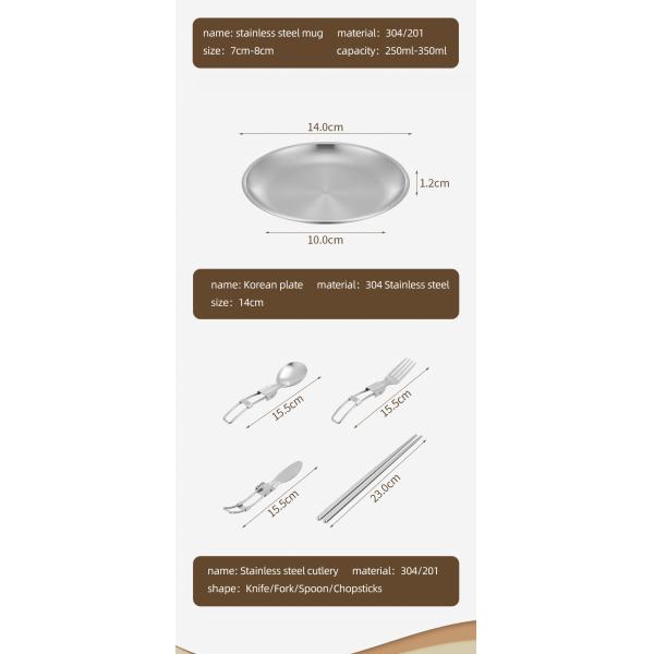 Hot Sale 304 Stainless Steel Outdoor Camping Cookware Mess Kit Portable Picnic Pot Pan Camping Cooking Set