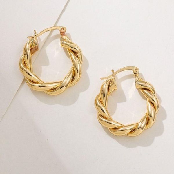 18K Gold Plated Rhodium Polished Cross-Style Twist Hoop Earrings for Women High Polish Fashion Jewelry