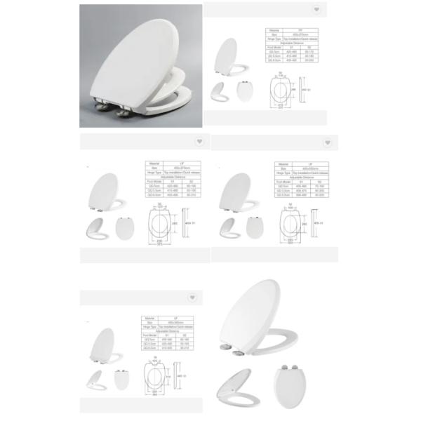 Couverture de siège de toilette en plastique blanc de forme carrée avec dégagement rapide et fermeture par coussin