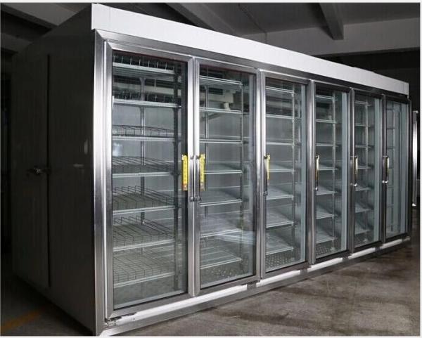 Glass door commercial supermarket walk in cooler beverage milk display refrigerator